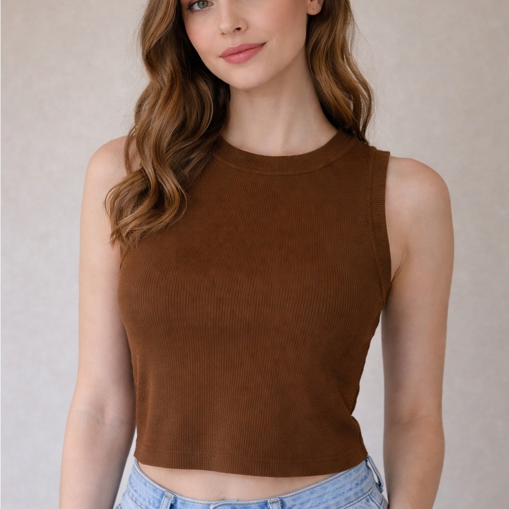 Zara Brown‎ Ribbed Crop Top